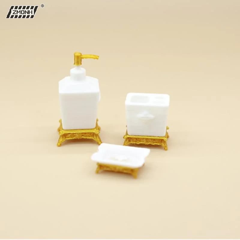 [H] Set di 1/3 Pezzi: Bottiglia per Lozione e Portasapone, Mini Porta Spazzolino, Modello in Scala 1:12, Accessori Bagno in Miniatura per Casa delle Bambole