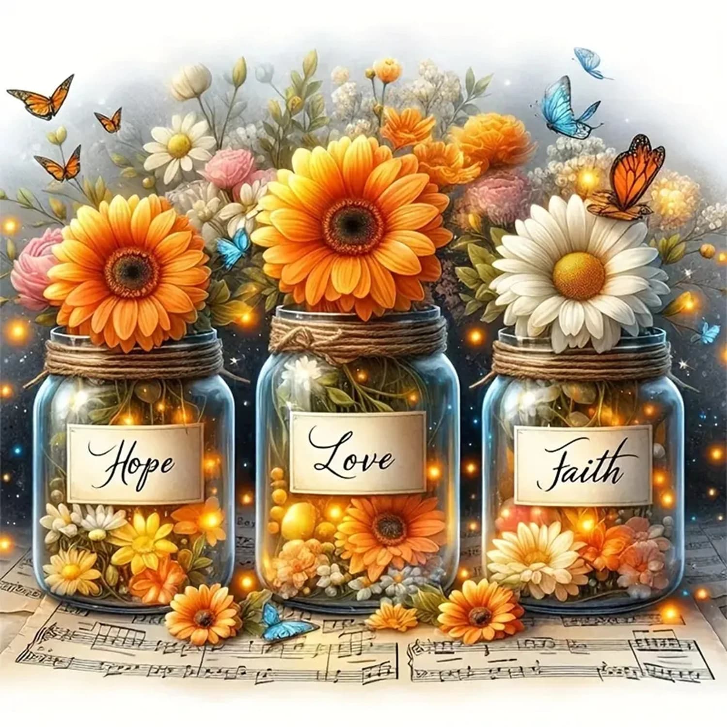 Hope, Faith, Love Blessing Pattern DIY Diamond Painting Kit, frameless full diamond art, multiple sizes to choose from