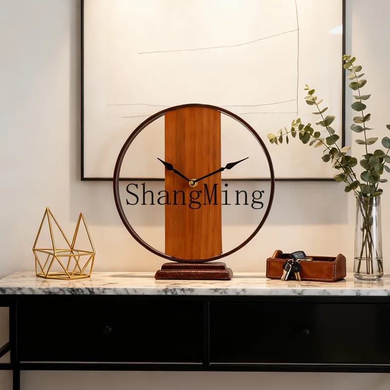 Orologio da tavolo in legno massello SM, orologio a pendolo da scrivania alla moda, orologio da scrivania silenzioso decorativo, orologio da tavolo moderno e semplice.