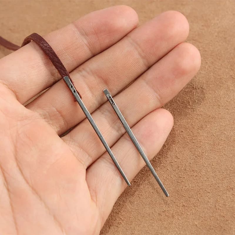 2pcs Leather Rope Needle for Sewing Craft Tool Leathercraft Knitting Double Hole Leather Weave Lace Needlework DIY Sewing Kit
