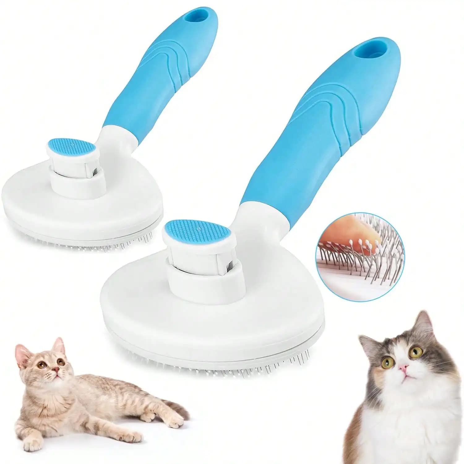 Spazzola autopulente per gatti - Spazzola per la toelettatura e il massaggio, delicata sulla pelle, per animali domestici a pelo lungo e corto, spazzola per la rimozione del sottopelo per cani, gatti e conigli - VERSIONE MIGLIORE, Blu