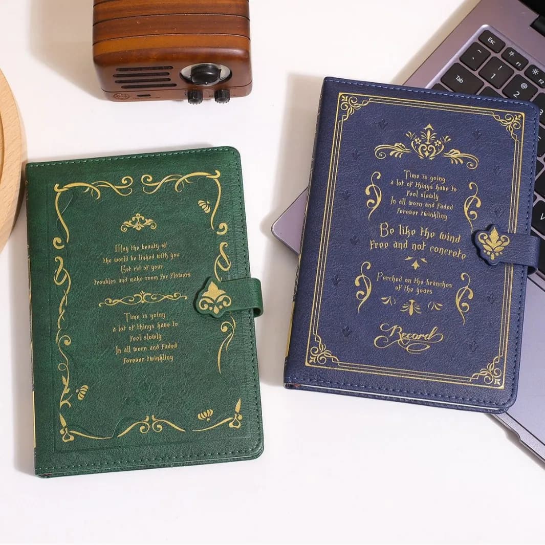 Vintage Gold Printed PU Leather Notebook Cute Compact Portable Pocket Hard Shell School Office Diary Supplies