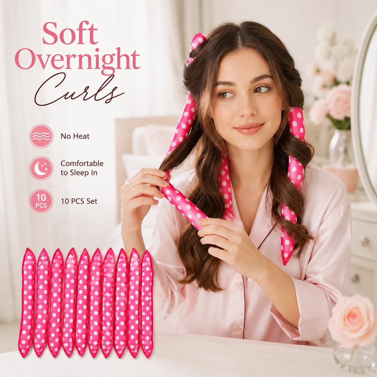 10pcs Sponge Hair Rollers Soft Curlers for Sleep No Heat Overnight Styling