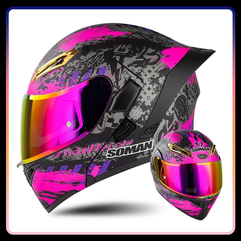 Caschi da moto da donna per uomo Casco integrale Casco apribile colorato con doppia lente Casco modulare viola omologato DOT Casco Para Moto
