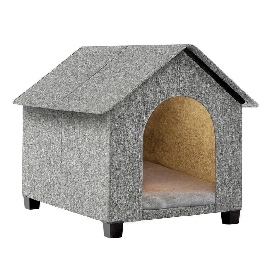 Cuccia per cani, cuccia rialzata pieghevole con tappetino in peluche rimovibile per cani di taglia media e gatti fino a 23,6 pollici di lunghezza