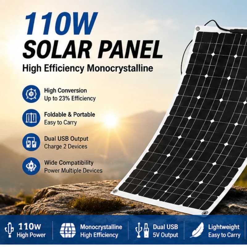 110W Flexible Solar Panel Kit with Charge Controller Cable for RV Boat Camping Off Grid Outdoor Battery Charging Solar Panel Kit