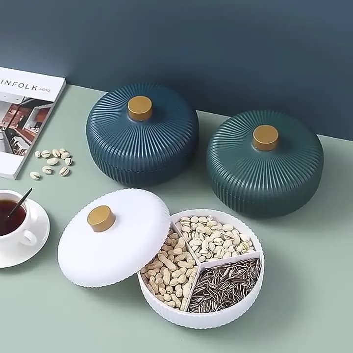 Piatto rotondo per frutta secca, contenitore per snack e caramelle da tavolino da salotto, con coperchio, set da 3 pezzi