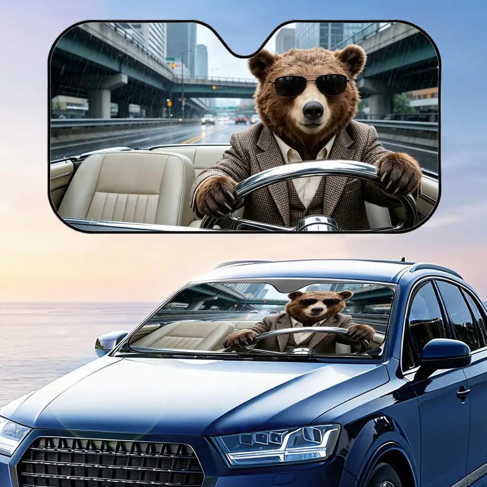 Parasole per Auto a Forma di Orso Bruno, Riutilizzabile in Alluminio, Protezione UV per Parabrezza, Copertura Isolante dal Calore, Parasole Pieghevole