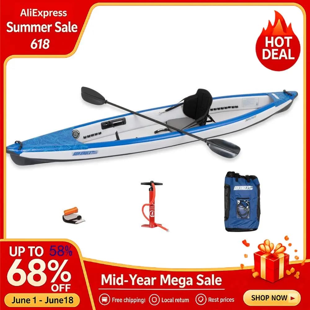 Inflatable Kayak Lightweight, Drop Stitch, High Speed Touring Kayak Solo Or Tandem Tall Back Seats, Paddles, Backpack Custom