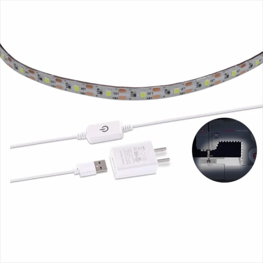 5V Sewing Machine Light 30cm (11.81inch) 6500K Cold White LED Light Strip Touch Dimmer US Adapter Light Strip Sewing Machine
