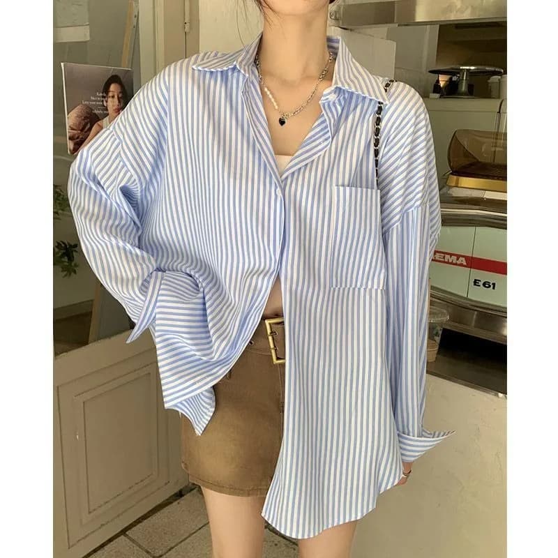 Coreano Y2K Streetwear Dolce Camicie da donna Bottoni a righe Moda All-match Cardigan da donna Top 2025 Autunno Nuove camicie Semplice