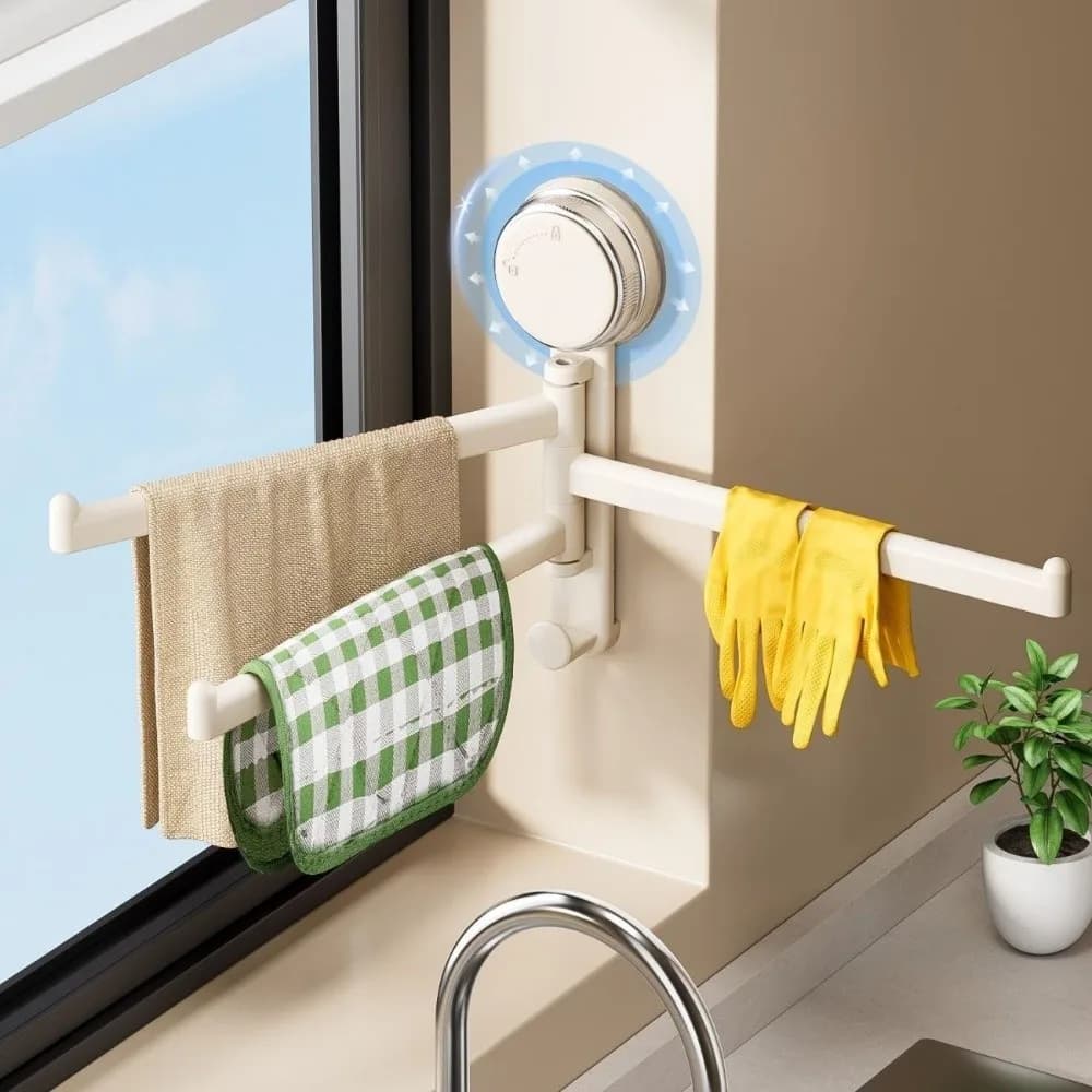 Quality No Need To Drill Towel Rack Suction Cup 3-Bar Rotating Towel Hanger Wall Mounted Bath Towel Rack Bathroom