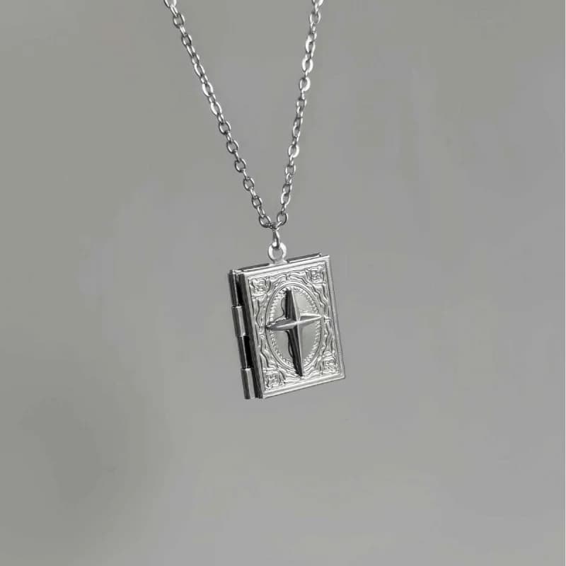 Unisex Cross Star Point Small Box Necklace, Photo Box Necklace, Dreamy Necklace, Photo Box