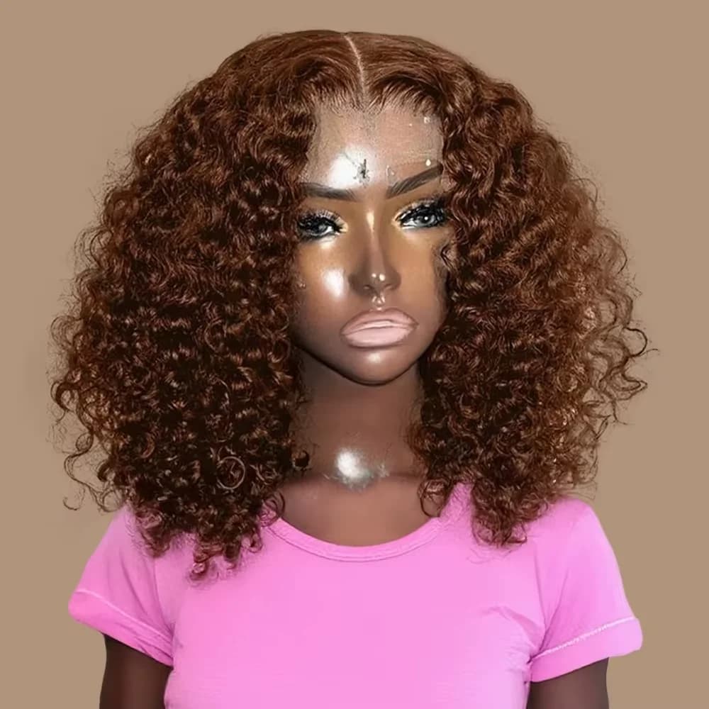 Deep Wave #4 Brown Water Wave Human Hair Bob Wigs 13×4 Lace Frontal Wigs Human Hair Short Wig Transparent Lace Human Hair Wig