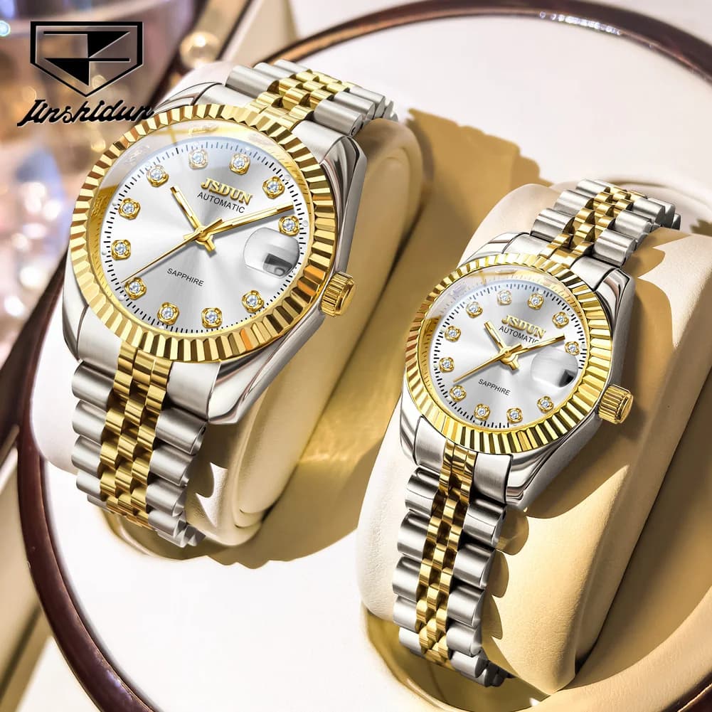 JSDUN Couple Watches Brand Automatic Mechanical Wrist Watch Top Quality Luxury Fashion Steel Men's and Women's Watch Waterproof