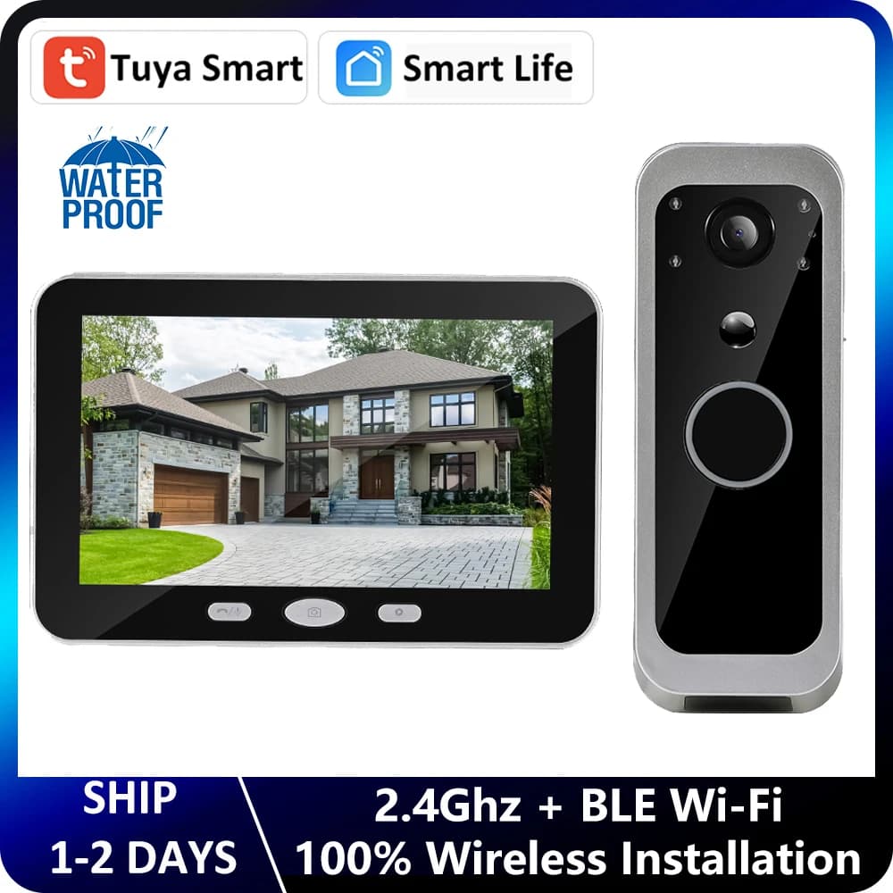 Smart Life Tuya 2MP 5 pollici Monitor Schermo 2.4Ghz WiFi Campanello Porta Citofono di Sicurezza Sistema di Telecamere Senza Fili Esterno Impermeabile