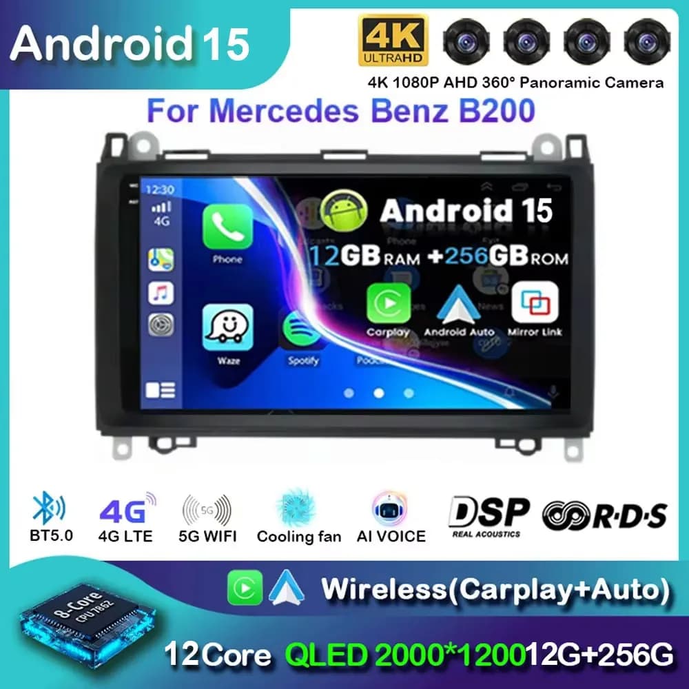 Android 15 Per Mercedes Benz Classe B Viano Vito B200 2005 - 2011 2 Din Autoradio Lettore Video Multimediale Carplay Bluetooth WIFI