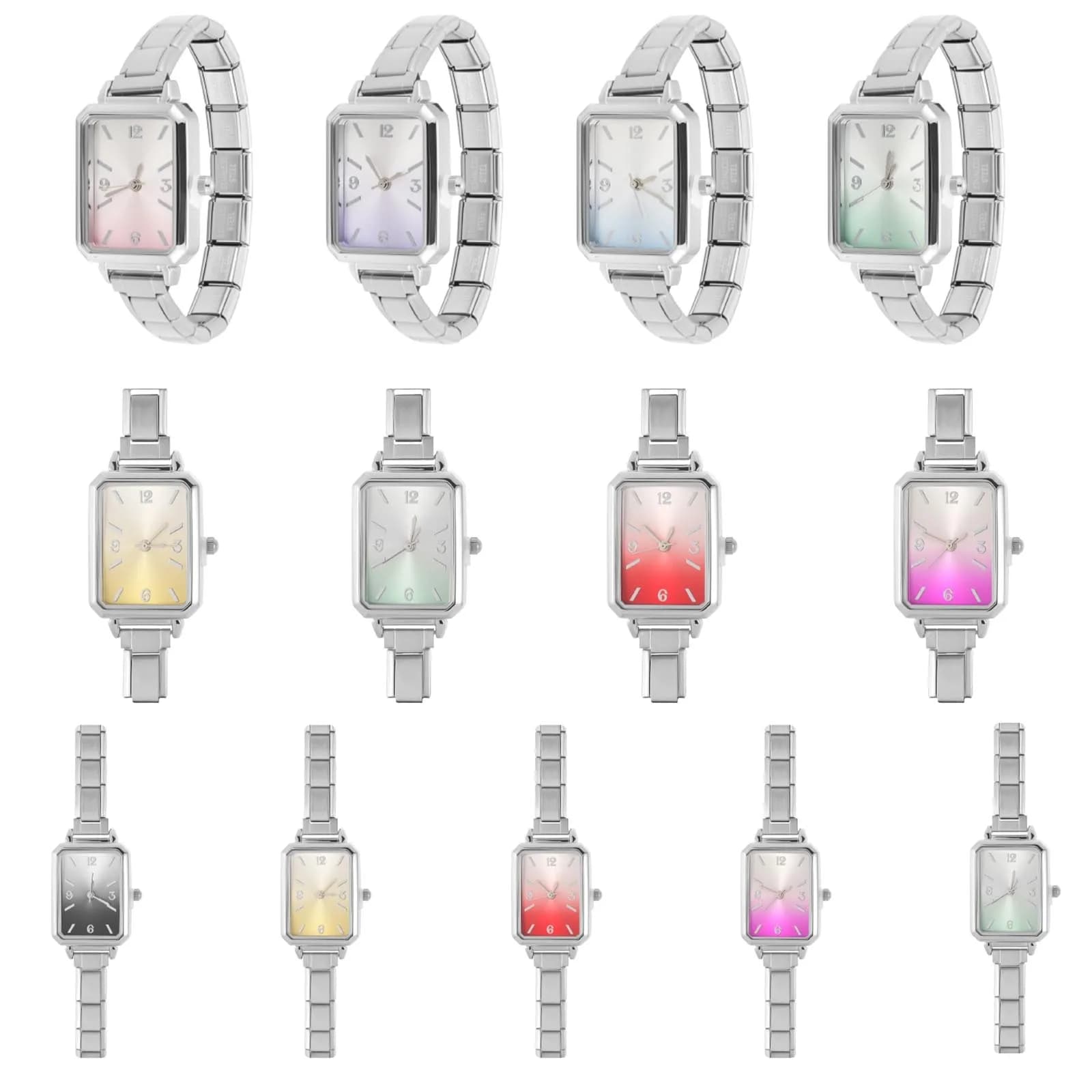 Women High Quality Gradient Color Square Shape Stainless Steel Watch Bracelet Fit 9mm DIY Italian Charm Watch Jewelry Gifts