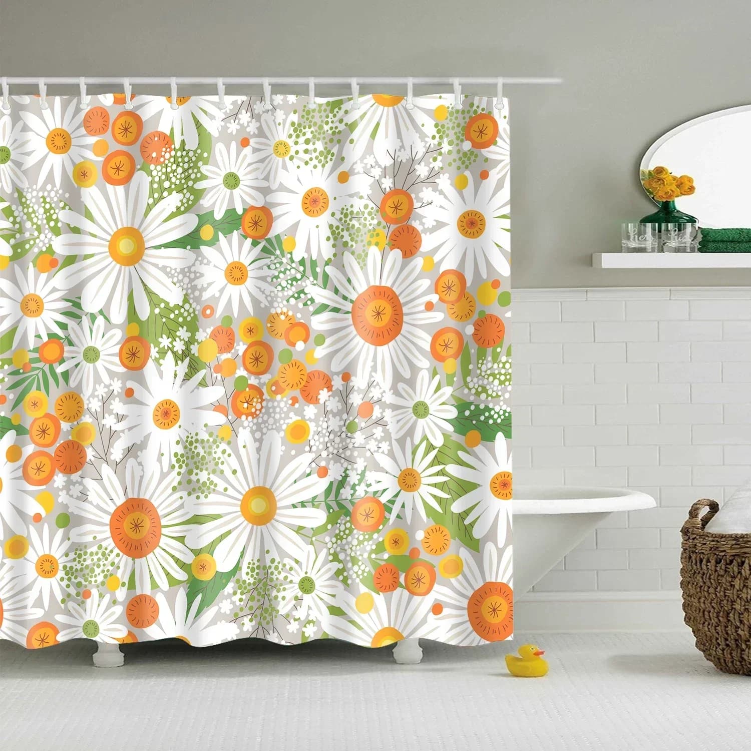 Scenario Piante verdi tropicali Foglie Alberi Fiori Tende da bagno Tenda da doccia Frabic in poliestere impermeabile con 12 ganci