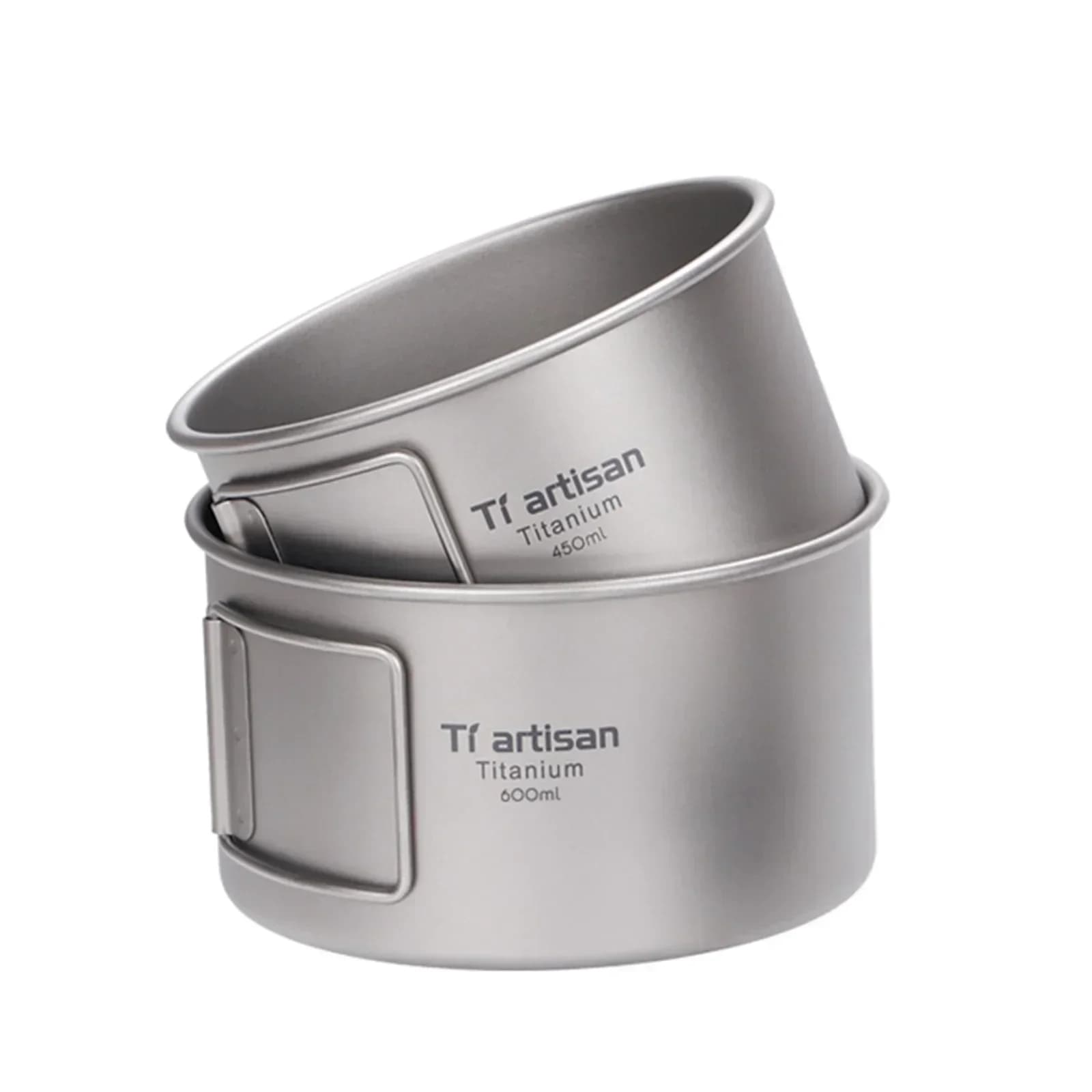 Titanium bowl with folding handle Camping bowl 450 ml/600 ml Without lid/with lid Food container for dinner Outdoor kitchen