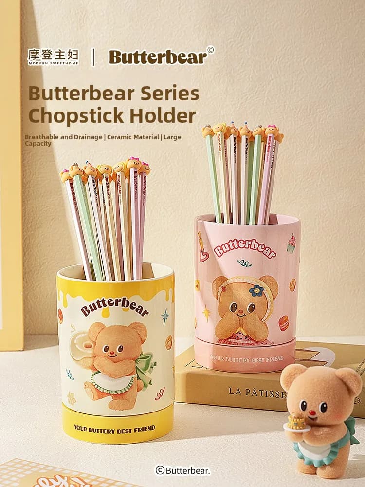 Porta Bacchette in Ceramica Butter Bear per la Moderna Casalinga, Contenitore per Bacchette di Nuovo Stile di Alta Gamma, Tubo Porta Bacchette, Utensili da Tavola