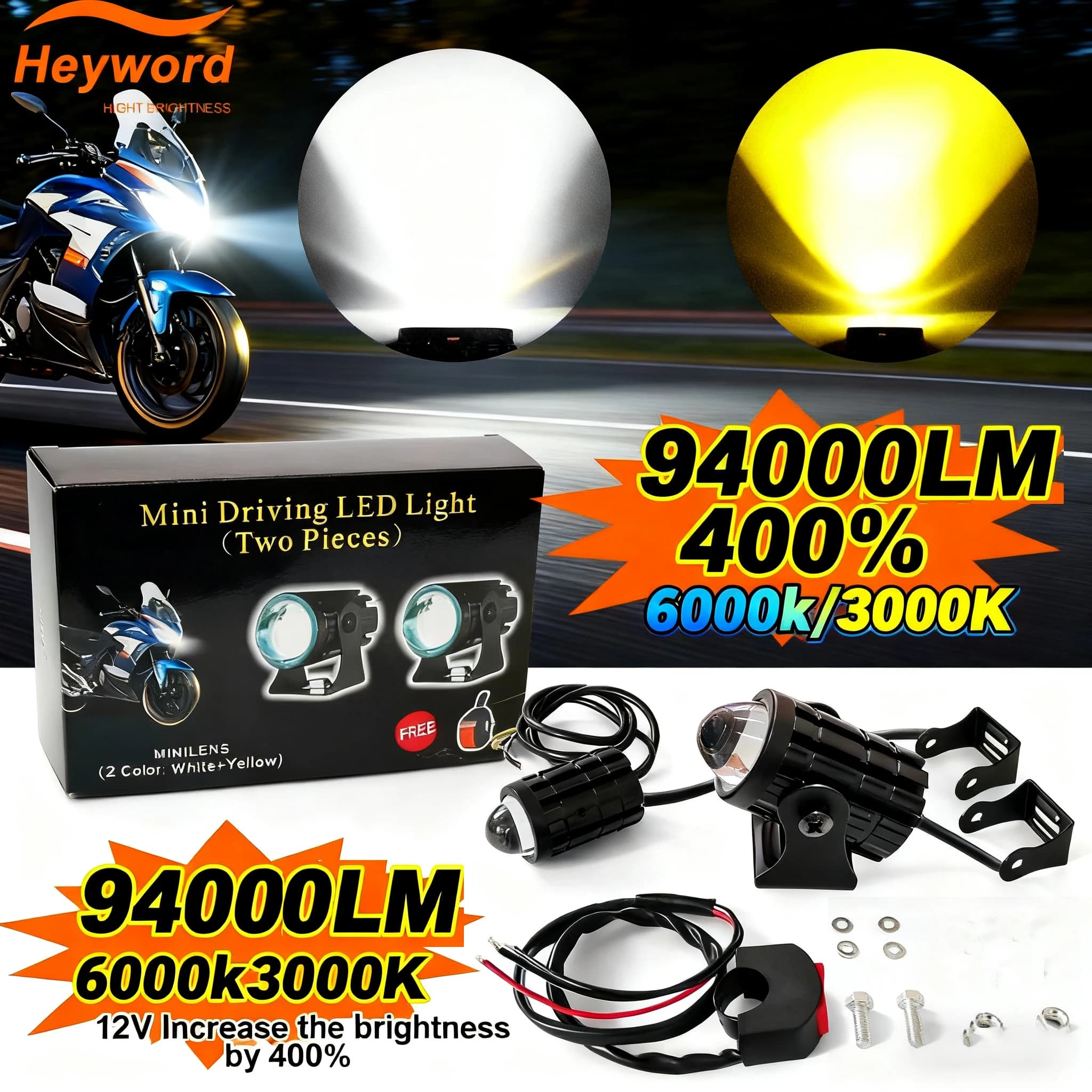 Heyword 2 pezzi faretti a LED fari accessori moto camion auto ausiliario aggiuntivo mini proiettore fari fendinebbia