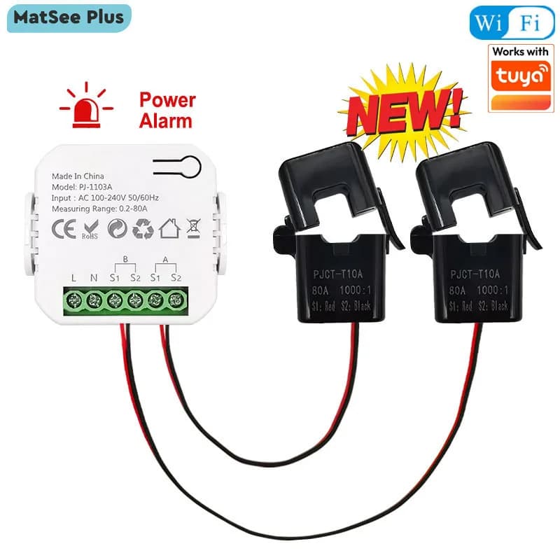 Power Meter Smart WiFi Bidirectional with Sound Alarm and Monitor App for Import/Export of Energy AC110V/240V