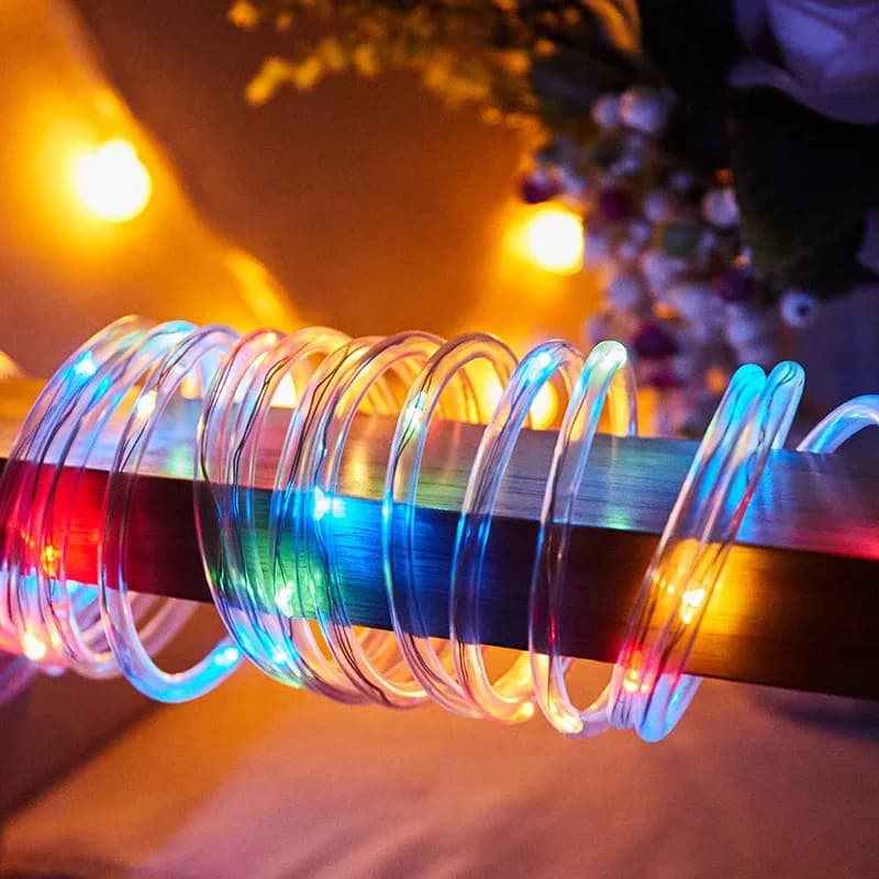 Festone LED Luci solari per esterni Tubo di corda Stringa di luce 5M/10M/20M Lampada ghirlanda solare per la decorazione della stanza del giardino della festa nuziale
