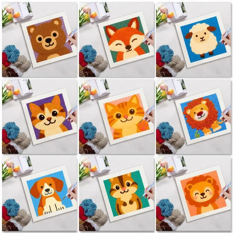 25x25cm Punch Needle Embroidery Starter Kits Cat Pattern for Adults Beginners Handcraft Punch Needle Kits Embroidery Sewing