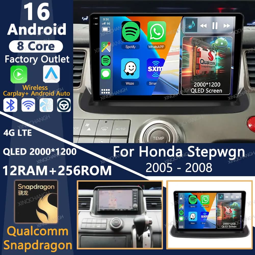 Autoradio Android 16 per Honda Stepwgn 2005-2008 QLED BT Carplay Auto 2DIN 4G LTE 5G WIFI Qualcomm Lettore Multimediale Video GPS