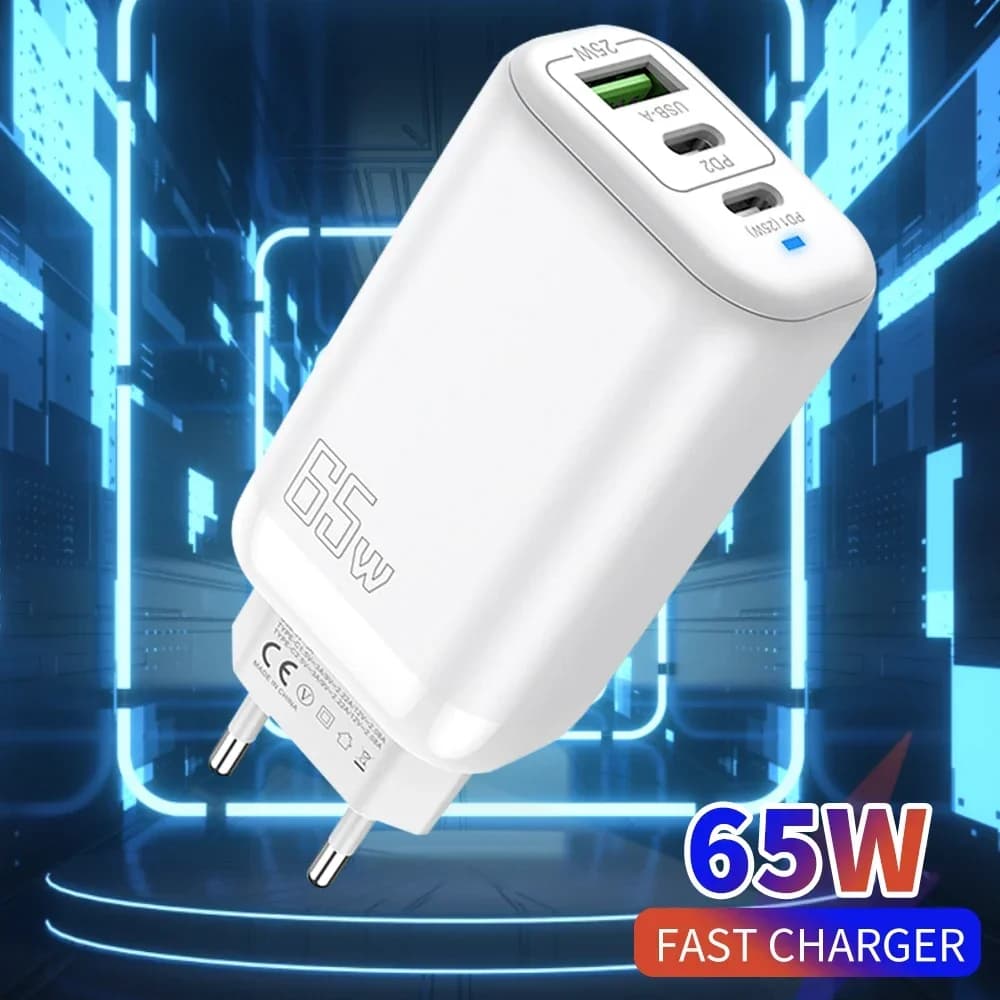 Caricatore USB 65W Tipo C Ricarica Rapida Quick Charge 3.0 per iPhone 15 16 Pro Max Xiaomi Huawei Samsung Adattatore