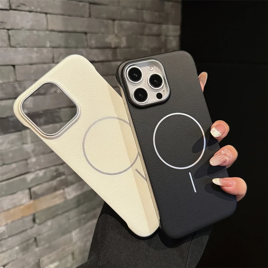 Frameless Leather Litchi Pattern Magnetic Case for Magsafe IPhone 17 Air 16 15 14 Pro Max 17Air 17Pro 16Pro Mag Safe Hard Cover