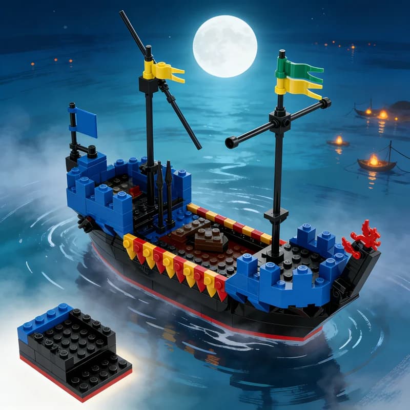 203pcs MOC Castle Black Knights Sea Serpent Flagship Model Building Toy Blocks Architecture Christmas Gifts Idea Education
