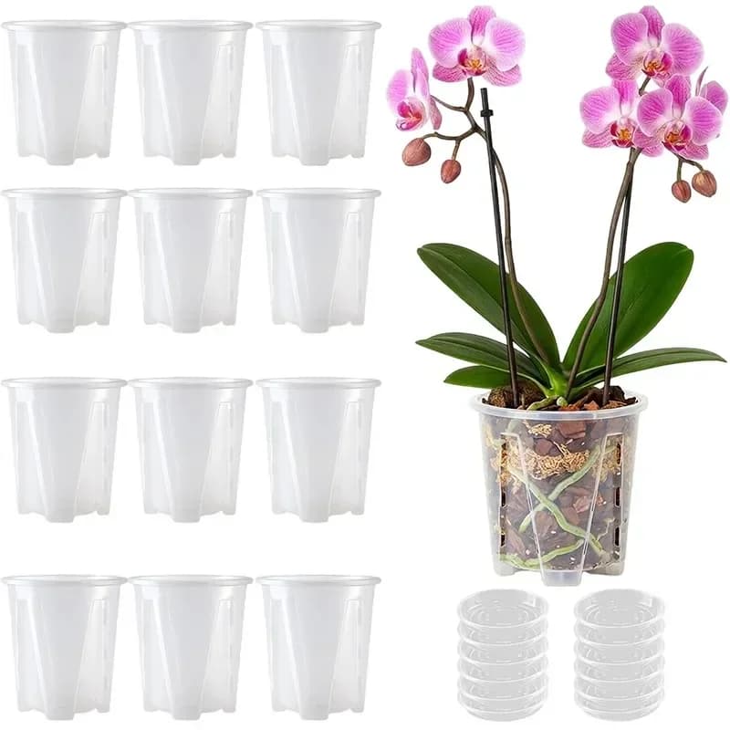 Orchid Plant Pot with Clear Air Column Transparent Root Control Breathable Flowerpot for Indoor Gardening Drainage Ventilation