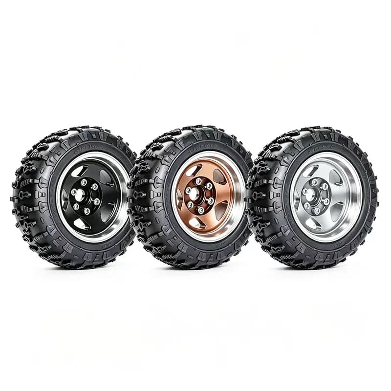 Set di 4 Cerchi in Metallo da 90mm con Beccucci Profondi per Auto RC Crawler 1/10, Compatibili con MJX H12Y SCX10 TRX4, Set di Pneumatici da 1.9'