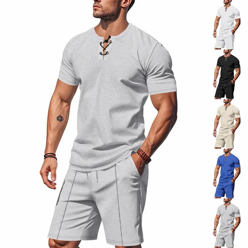 New Summer Men's Loose Fit Casual Short Sleeve T-Shirt And Short Pants Two-Piece Set Breathable Comfortable American Style