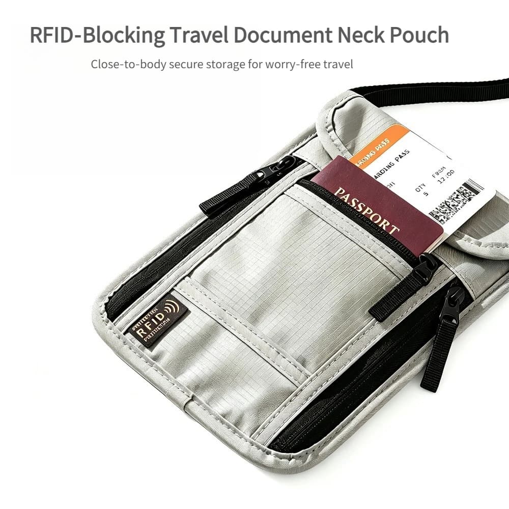 Travel Neck Wallet, RFID Blocking Passport Holder with Adjustable Neck Strap To Keep Cash,Credit Cards and Travel Documents Safe
