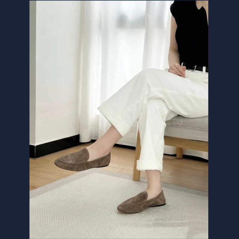 French style minimalist style 26 year new commuter women's leather flat bottomed single foot loafers
