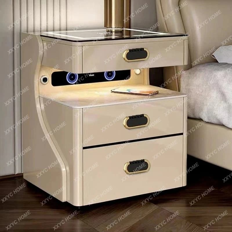 Cassaforte da Comodino Moderna e Intelligente con Ricarica Wireless, Serratura Bluetooth con Impronta Digitale, Cassaforte Multifunzionale Integrata
