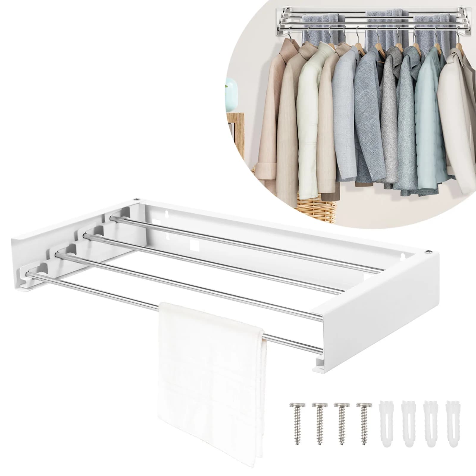 Stainless Steel Laundry Seat Wall Invisible Folding Clothes Stendino Retractable Easy To Use For Home