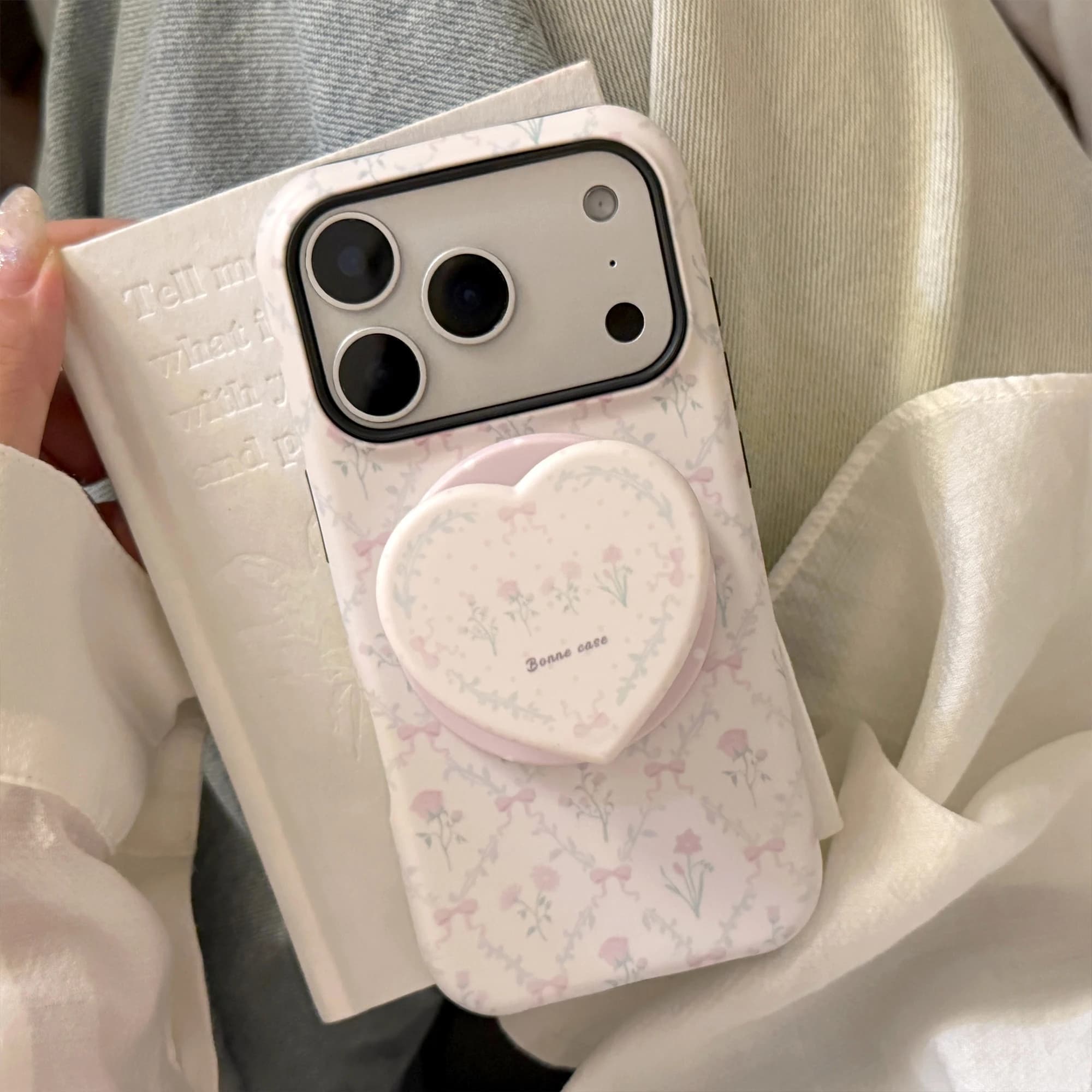 Sweet Gentle Diamond Check Flower Bow Pattern Pink Matte Film Cover Case For iPhone 17 16 15 14 13 Pro Max with Magnetic Holder
