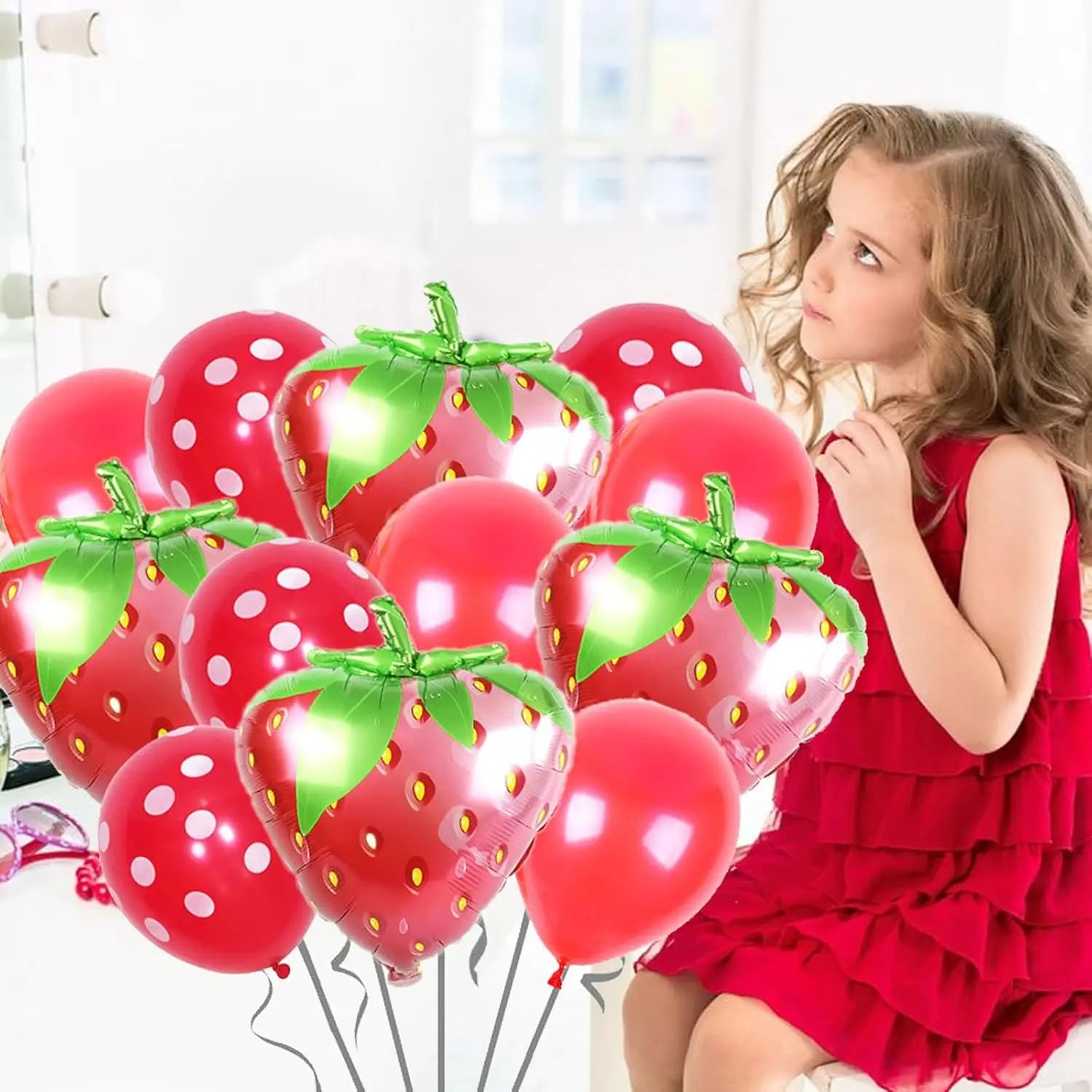 Kit di 12 Palloncini a Tema Fragola, Decorazioni per Feste di Compleanno, Baby Shower, Matrimoni, Forniture per Feste a Tema Frutta
