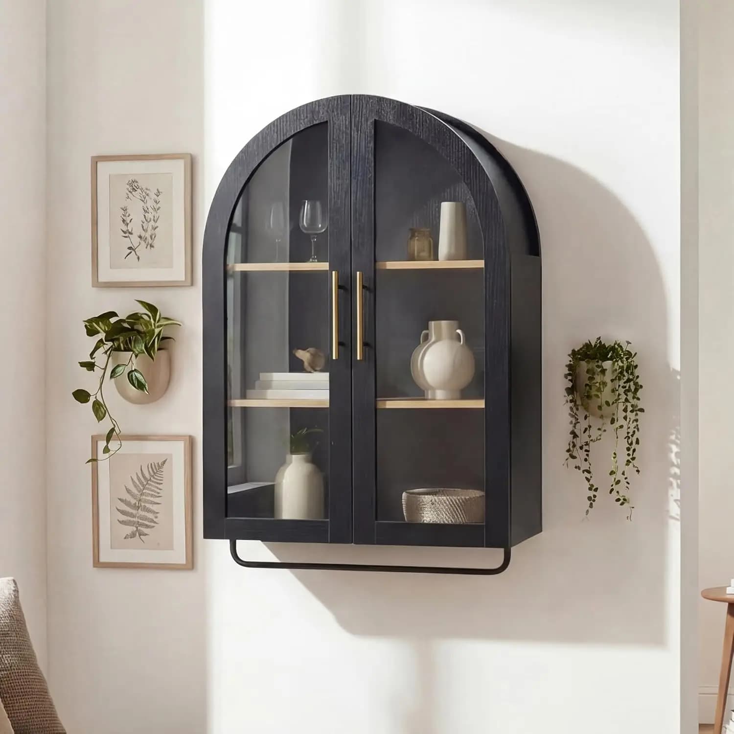 Mobiletto da Bagno ad Arco con Portasciugamani e Ripiano Regolabile, per Stoccaggio Sopra il WC, Lavanderia, Soggiorno, Cucina, 23.6'', Nero, Personalizzabile