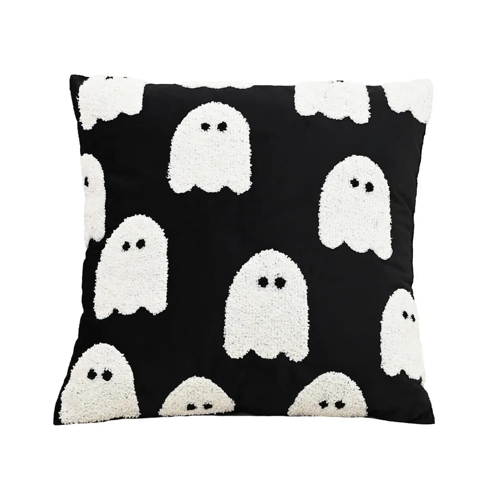 Fodera per cuscino ricamata con zucca fantasma di Halloween Fodere per cuscini divertenti horror di Halloween Federe per cuscini festive decorative Decorazioni per la casa