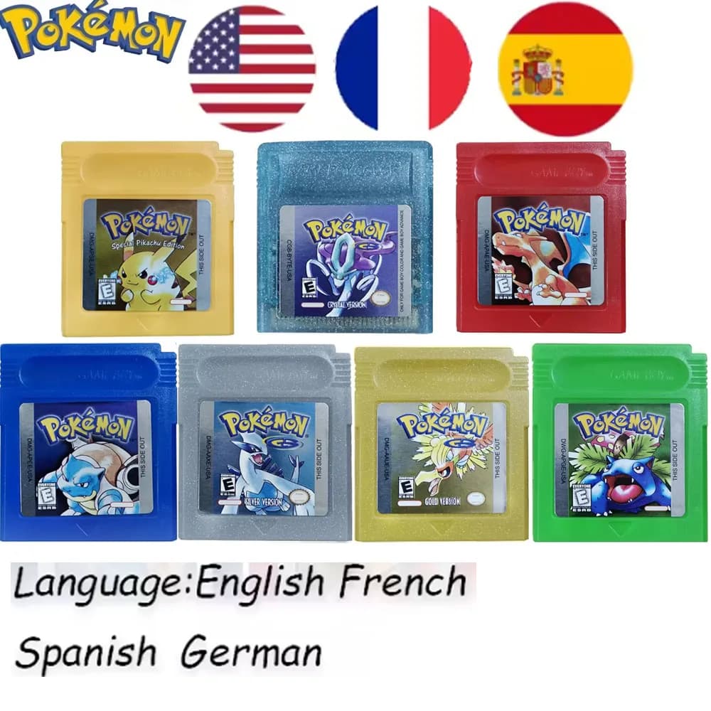 GBC Pokemon 16-bit Game Video Game Cartridge Console Card Red Blue Crystal Golden Green Silver Yellow
