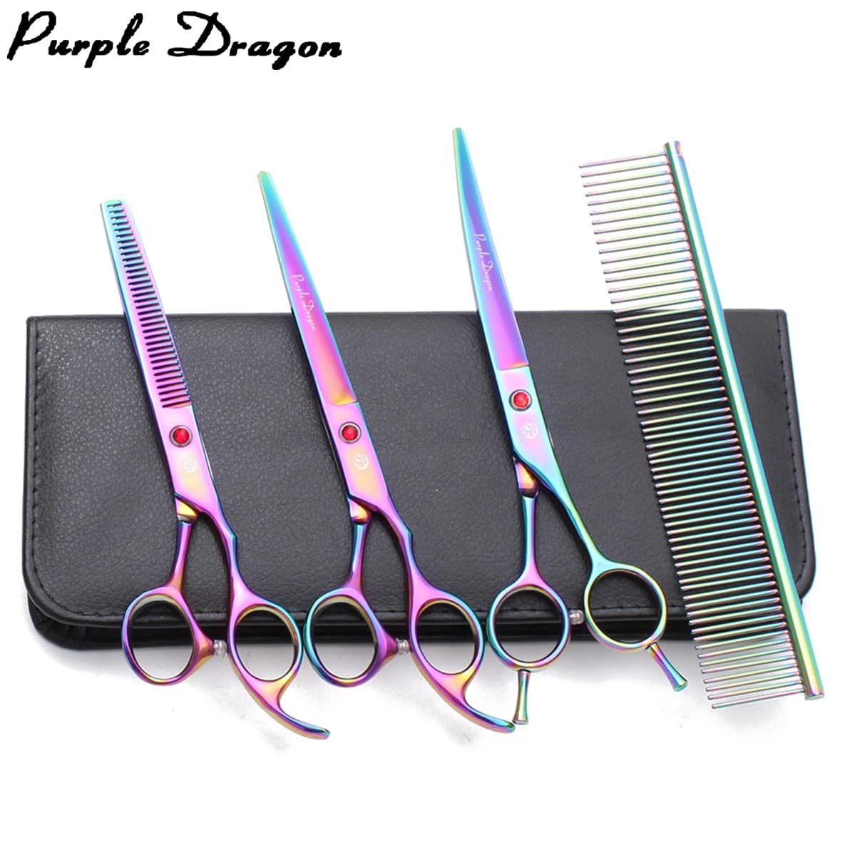 Forbici professionali Purple Dragon per toelettatura cani 7" in acciaio inossidabile giapponese, kit forbici curve per sfoltire il pelo di animali domestici Z3002