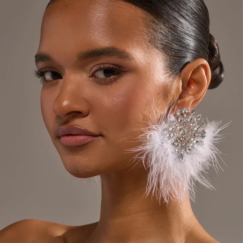 Nuovi Orecchini con Piume e Strass, Orecchini Pendenti a Fiocco di Neve in Cristallo, Eleganti Gioielli da Festa, Accessori da Ballo per Donne