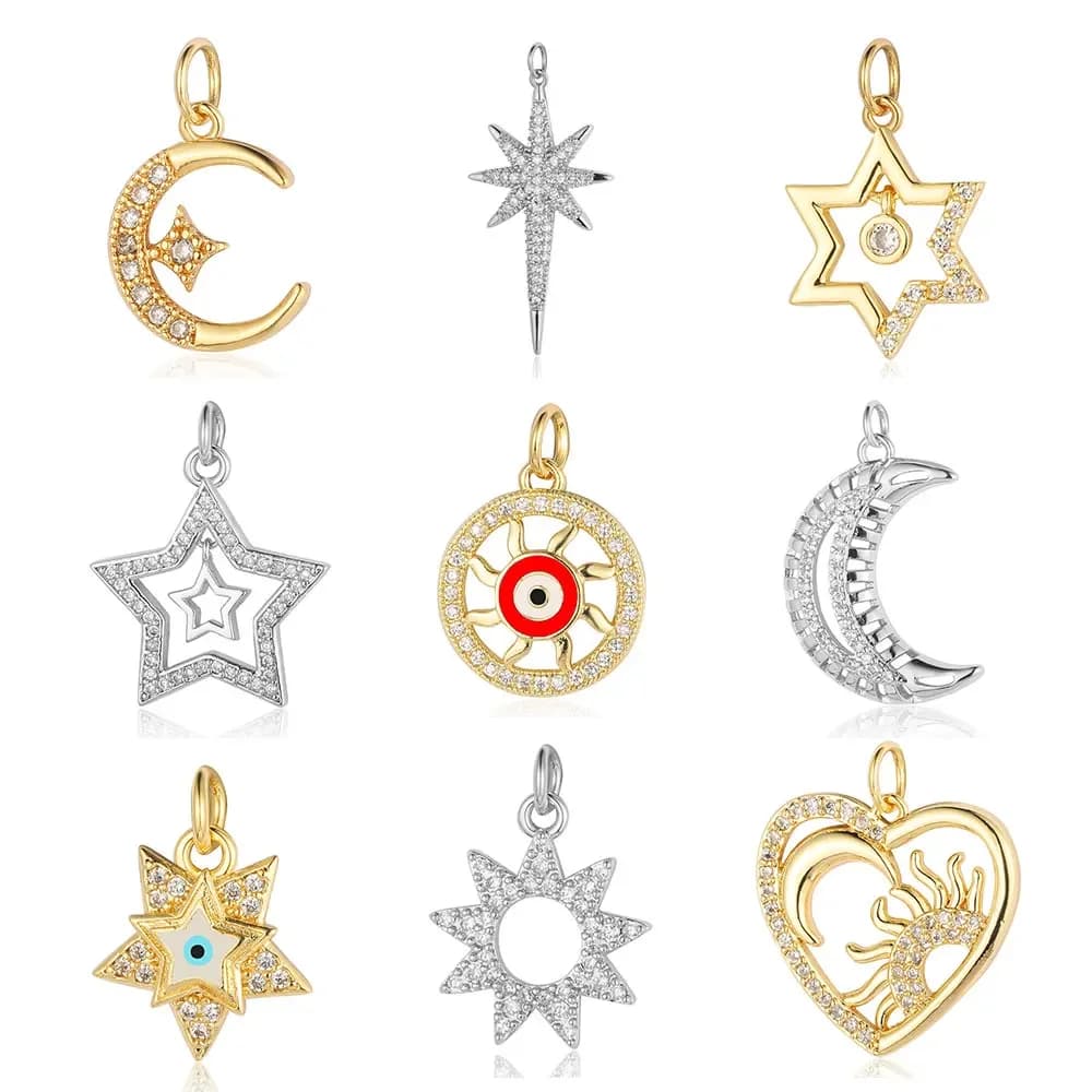 Copper Cubic Zircon Sun Moon Star Of David Charms Crescent Evil Eye Heart DIY Jewelry Bracelet Earring Necklace Pendant