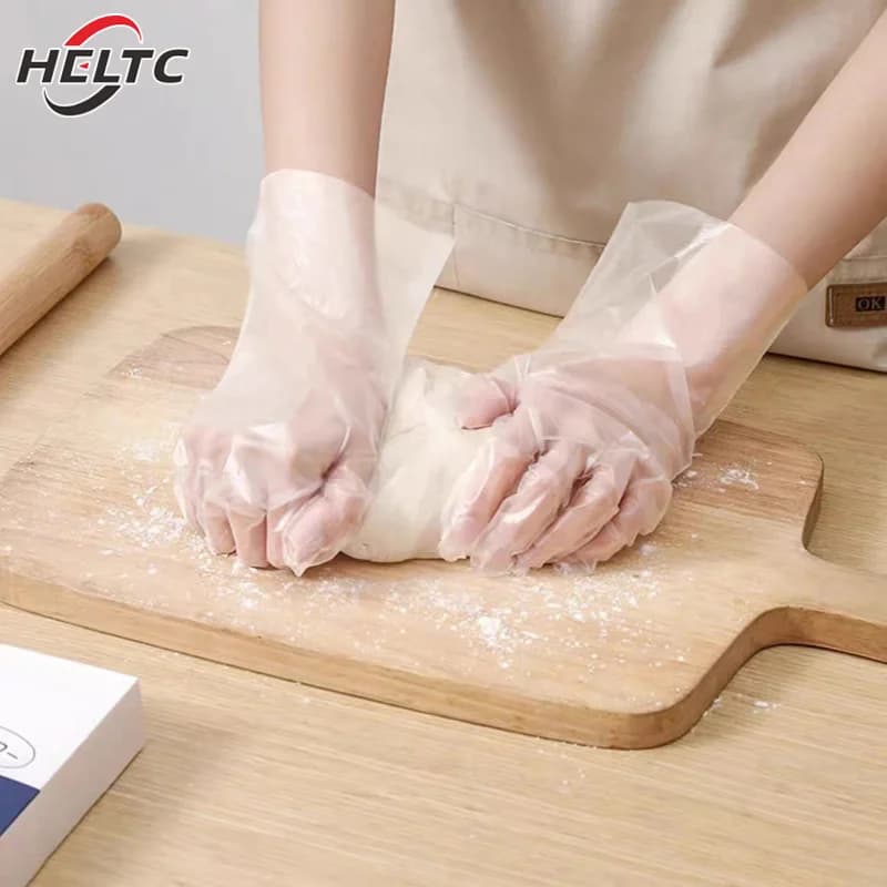 100 Pezzi Guanti Senza Lattice in TPE, Guanti Monouso Trasparenti Antiscivolo, Resistenti agli Acidi, per Sicurezza sul Lavoro, Uso Alimentare e Pulizie Domestiche