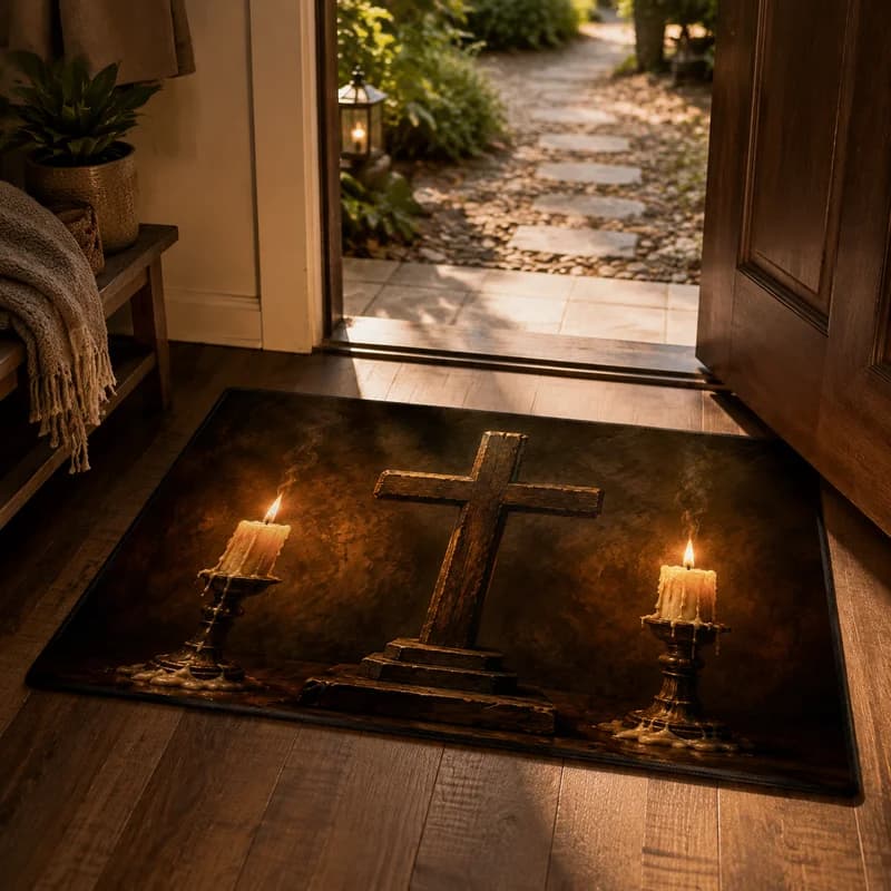VIKAMA Gothic Skull Candle Doormat Soft Non Slip Halloween Entryway Rug Indoor Outdoor Home Decor